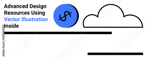 Cloud shape and blue circle with dollar icon emphasize digital, financial growth, cloud computing, and resources. Ideal for fintech, SaaS, technology marketing, online tools, data management modern