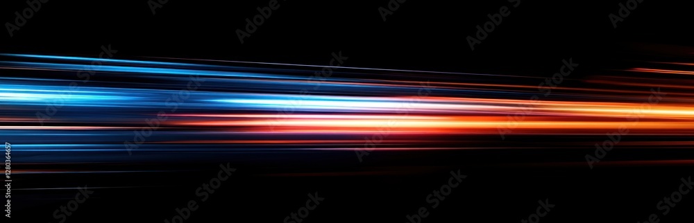 Abstract motion blur of vibrant blue and orange light streaks on a black background. Abstract motion blur of vibrant blue and orange light streaks on a black background.