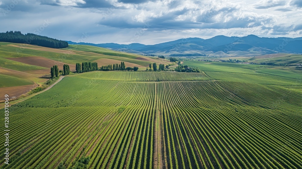 Aerial View of Lush Vineyard in Rolling Hills Aerial View of Lush Vineyard in Rolling Hills