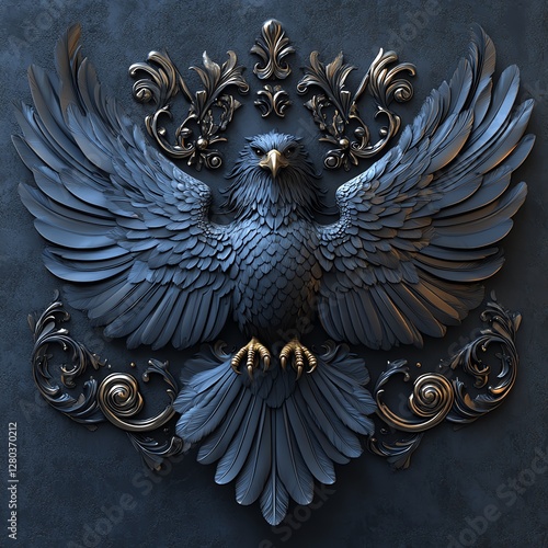 Intricate eagle emblem with ornate details. photo