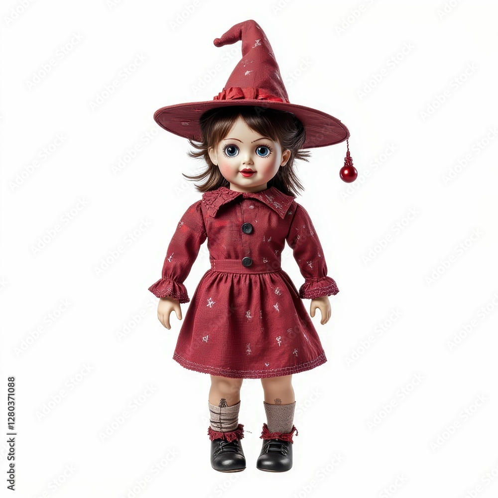 Charming Witch Doll with Red Dress and Pointed Hat a Whimsical Celebration of Fantasy and Nostalgia Charming Witch Doll with Red Dress and Pointed Hat a Whimsical Celebration of Fantasy and Nostalgia