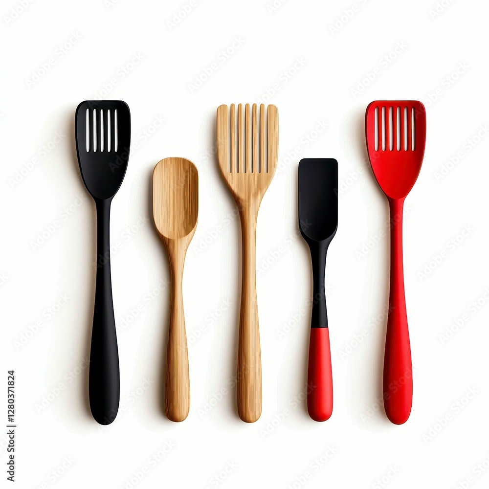Kitchen Utensils Array Wooden and Silicone Spatulas and Spoon Culinary Tool Set Still Life Kitchen Utensils Array Wooden and Silicone Spatulas and Spoon Culinary Tool Set Still Life
