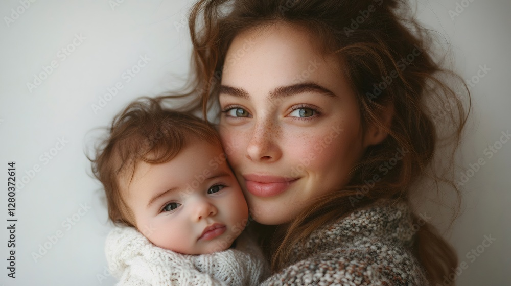 Mother embracing baby with warm smile Mother embracing baby with warm smile