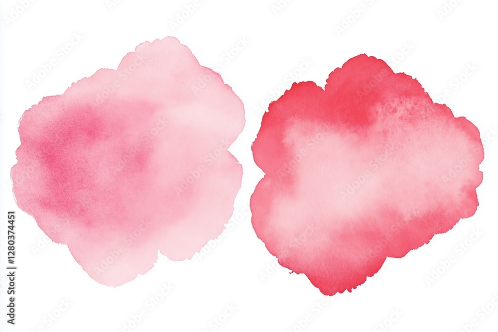 Soft pink and red watercolor cloud shapes on white background. Gentle artistic texture. Soft pink and red watercolor cloud shapes on white background. Gentle artistic texture.