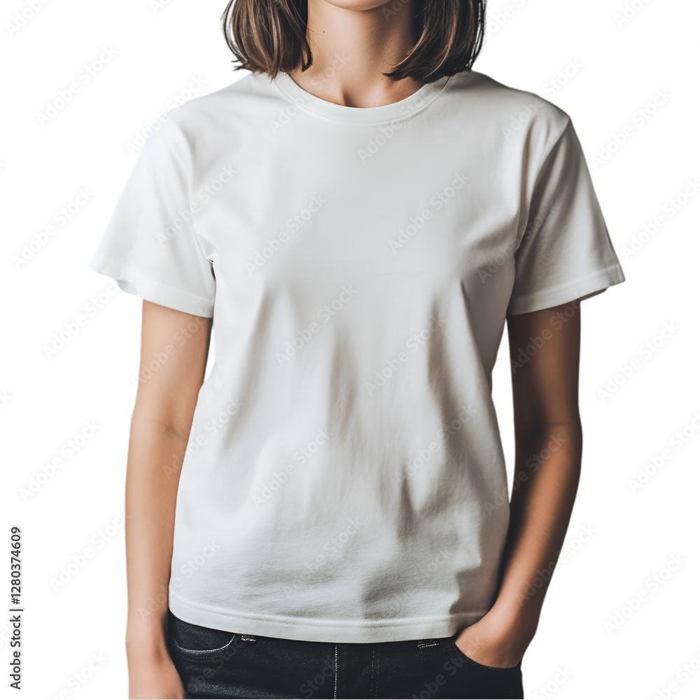 Casual portrait of a person indoor setting stock photo plain t-shirt close-up view lifestyle concept Casual portrait of a person indoor setting stock photo plain t-shirt close-up view lifestyle concept