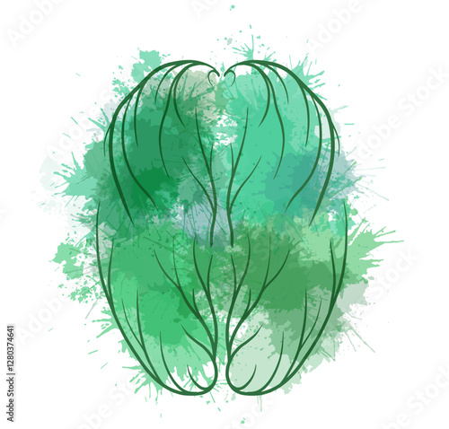 Vector illustration of healthy human brain from green watercolor splashes top view. Internal organ from stains. Eco brain.