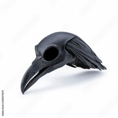 Dark Raven Skull Mask with Feathers Halloween Costume Prop Gloomy Avian Accessory Dramatic photo