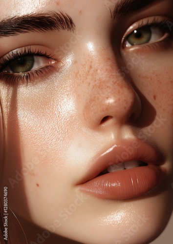 Wallpaper Mural Close-up portrait of a young woman's face. she has fair skin and green eyes. her eyebrows are neatly groomed and her skin appears to be glowing. Torontodigital.ca