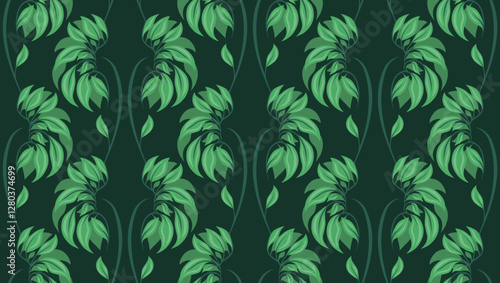 Vector seamless pattern with human kidneys on dark background. Texture with anatomical organs made of foliage. Healthy and eco-friendly lifestyle.