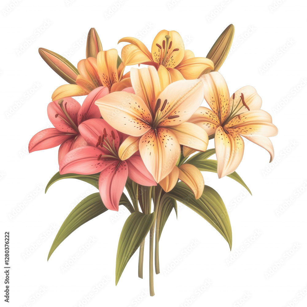 Obraz premium Stylized Bouquet of Lilies Clipart- Religious Easter Cliparts 