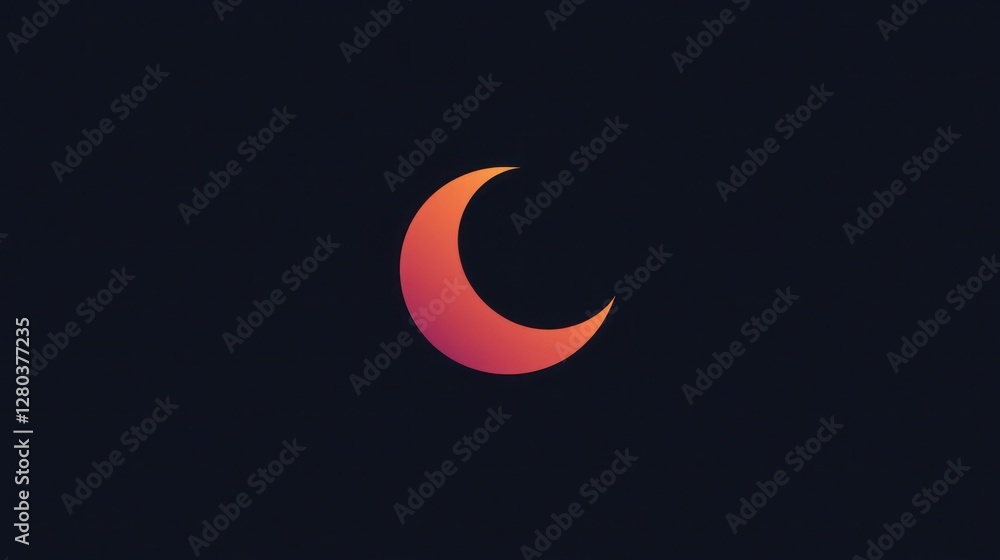 Orange half moon with a star on the black background Orange half moon with a star on the black background