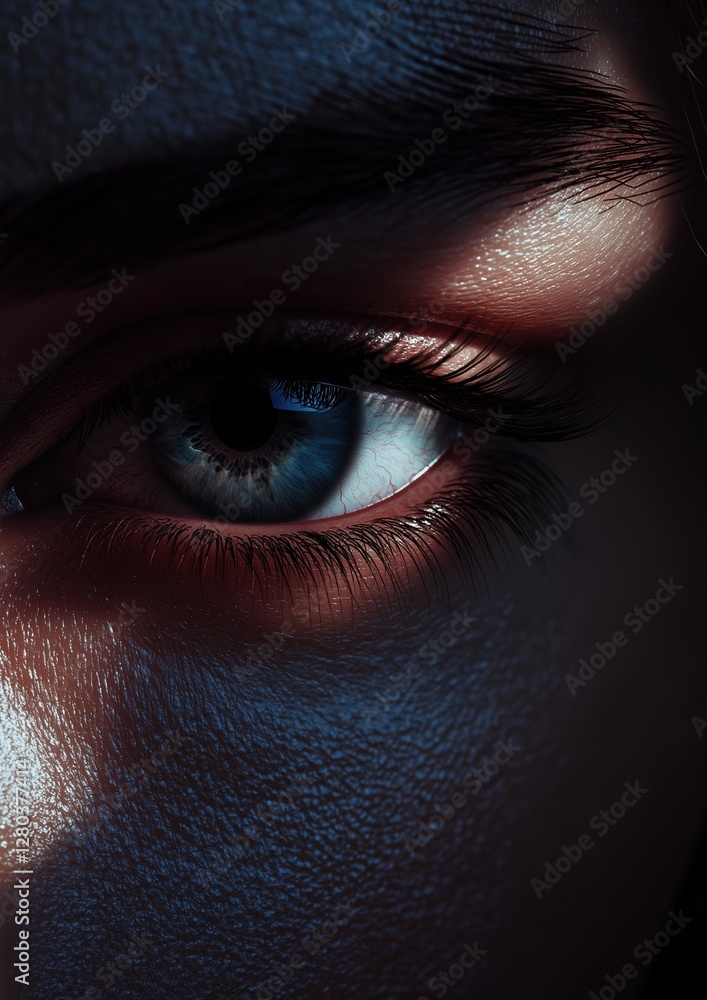 Close-up of a person's eye. the eye is the focal point of the image, with the iris being the main focus. the iris is a deep blue color, and the pupil is a lighter shade of blue. Close-up of a person's eye. the eye is the focal point of the image, with the iris being the main focus. the iris is a deep blue color, and the pupil is a lighter shade of blue.