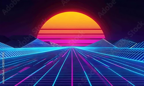 Retro 80s Synthwave Sunset Highway Animation
