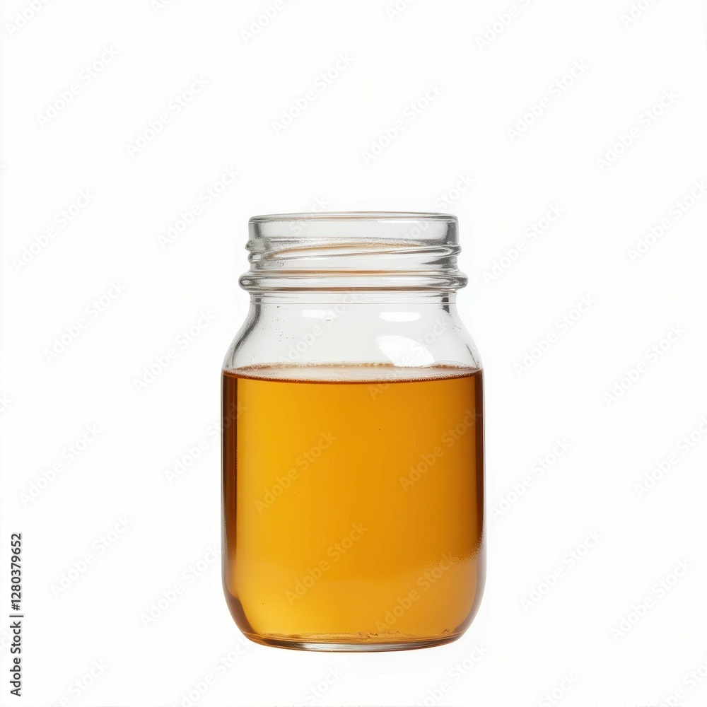Transparent Glass Jar Filled with Golden Liquid Substance Ready for Use in Various Applications Transparent Glass Jar Filled with Golden Liquid Substance Ready for Use in Various Applications