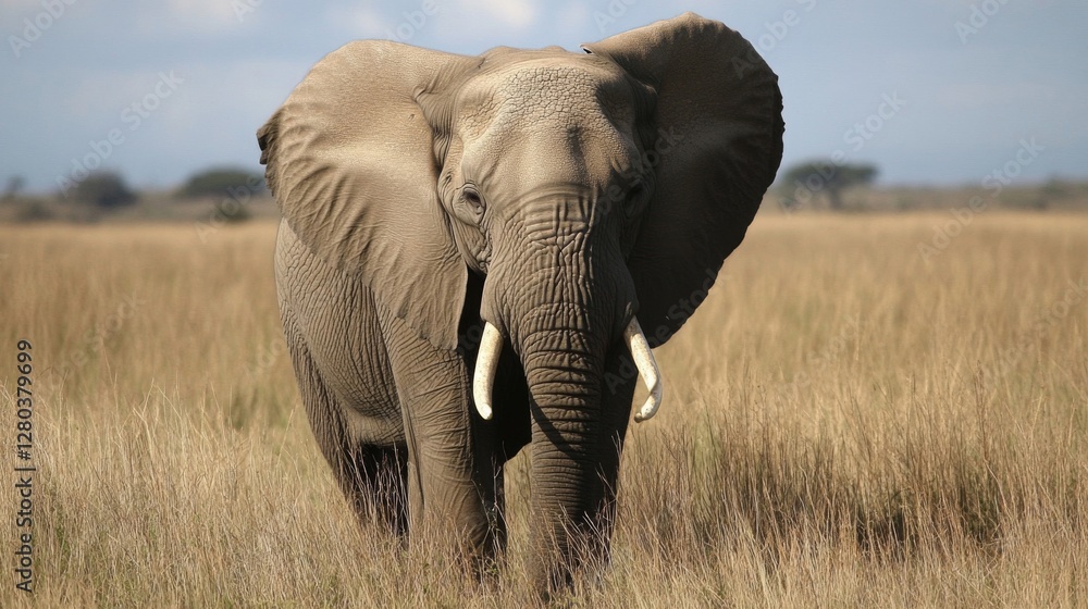 Fototapeta premium African Elephant in Dry Grassland Savanna