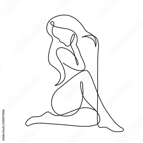 Continuous Line Drawing of Abstract Woman Silhouette. Female Figure Simple Line Art Illustration. Woman Body One Line Art. Vector Hand Draw Minimalist Illustration