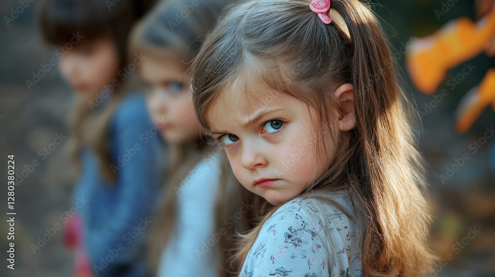 A child feeling overlooked during a group activity at school. A child feeling overlooked during a group activity at school.