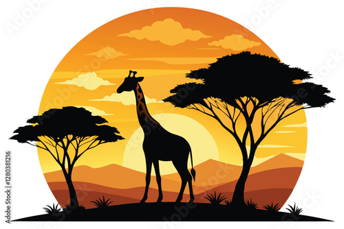 giraffe silhouette in the sunset