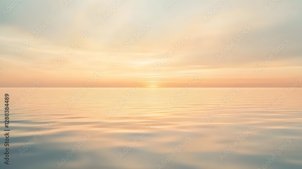 Fototapeta premium Tranquil seascape with a soft pastel sunset reflecting on calm ocean water. Serene and minimalistic nature background for design and print