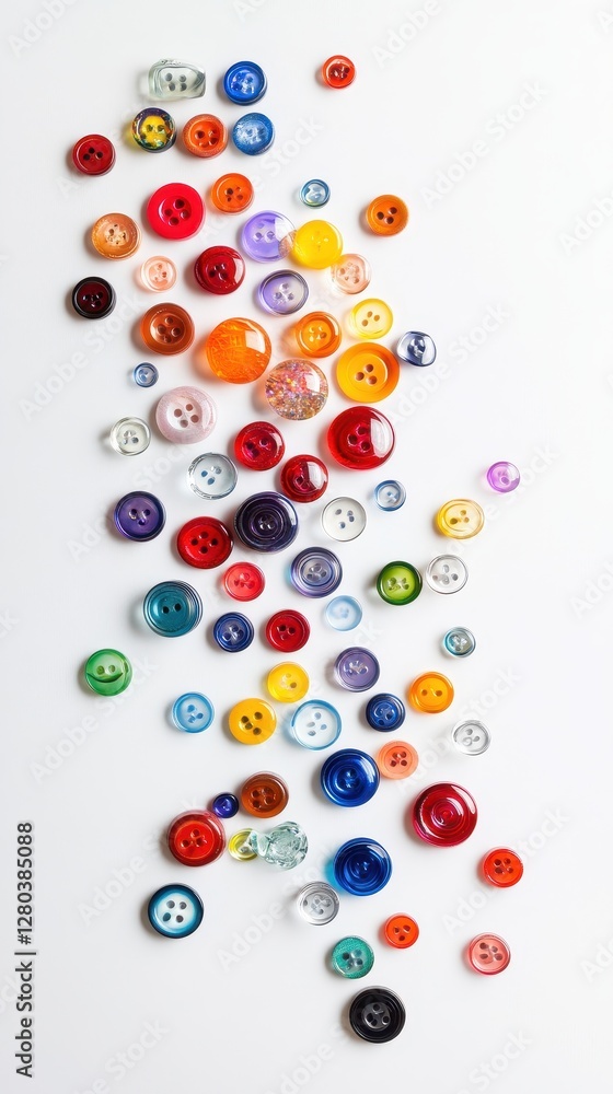 Colorful Buttons Scattered on White Background: A vibrant display of assorted buttons in various colors and sizes, creating a playful and artistic composition. Colorful Buttons Scattered on White Background: A vibrant display of assorted buttons in various colors and sizes, creating a playful and artistic composition.