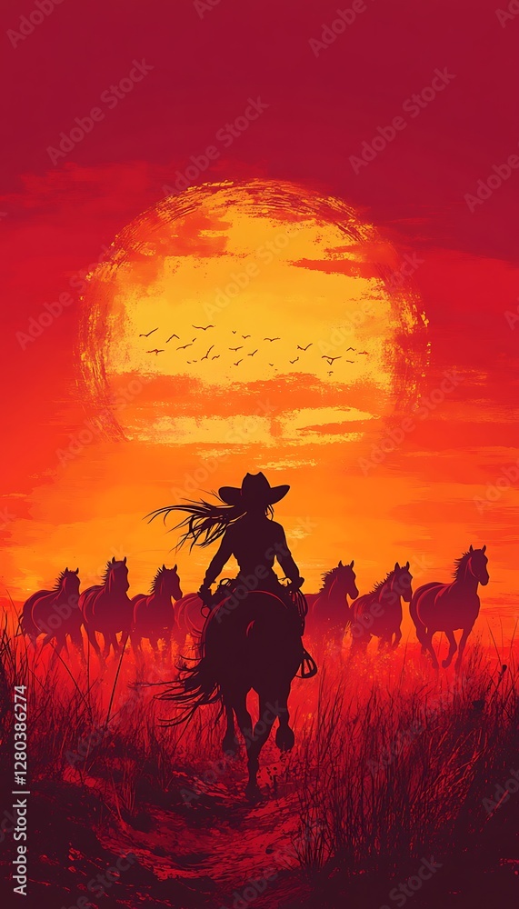 Fototapeta premium Sunset Cowboy Silhouette Ride