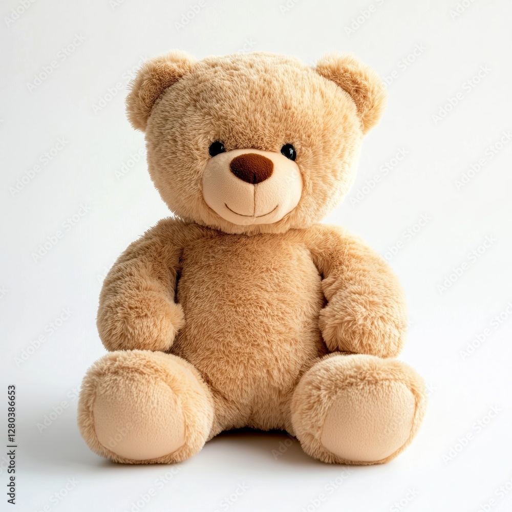 Light brown plush teddy bear sitting on a white background Light brown plush teddy bear sitting on a white background