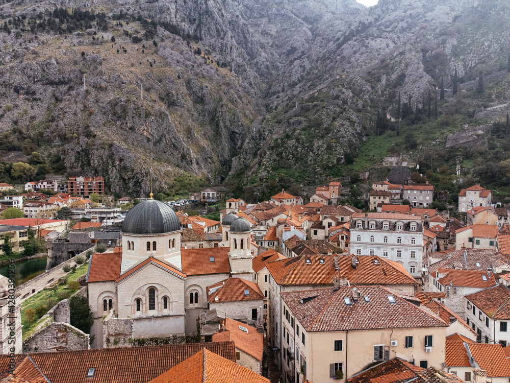 Φωτογραφία Aerial view of the old Kotor town and Kotor bay, Montenegro, Europe