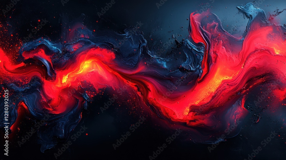 Abstract fiery liquid flow, dark background