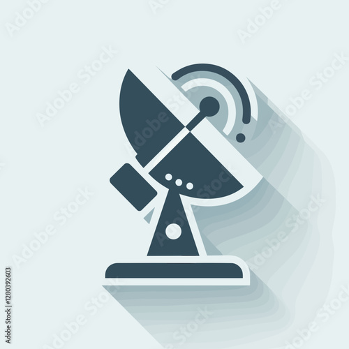 Satellite dish icon with long shadow on light background.