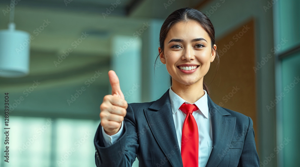 business woman showing thumb up. Confident business female showing positive gesture. concept of success business woman showing thumb up. Confident business female showing positive gesture. concept of success