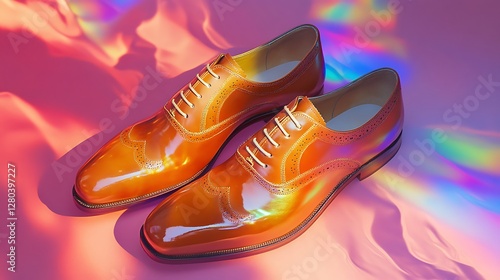 Classic oxford shoes in polished leather resting on a soft gradient photo