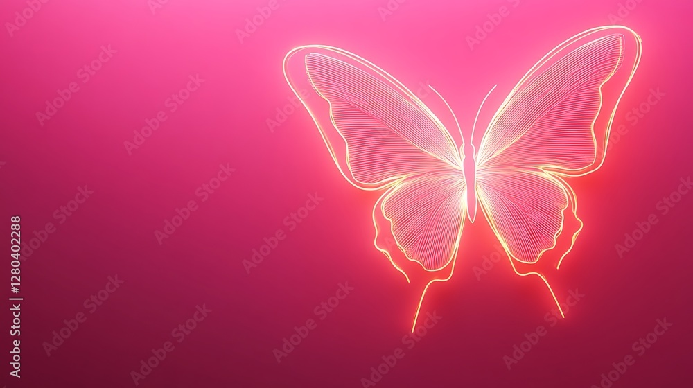 Fototapeta premium Neon Butterfly Design on Pink Background