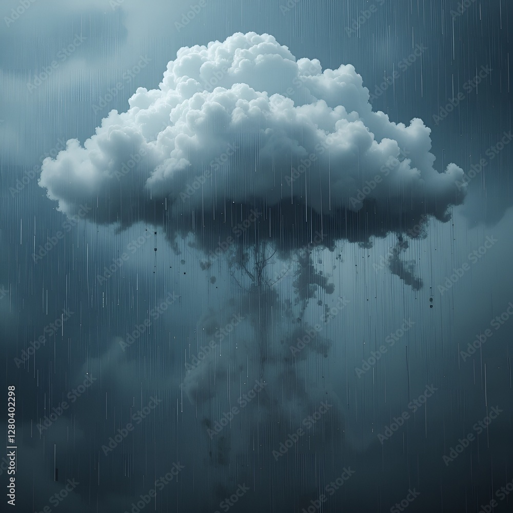 Rain shower and thunder cloudy sky