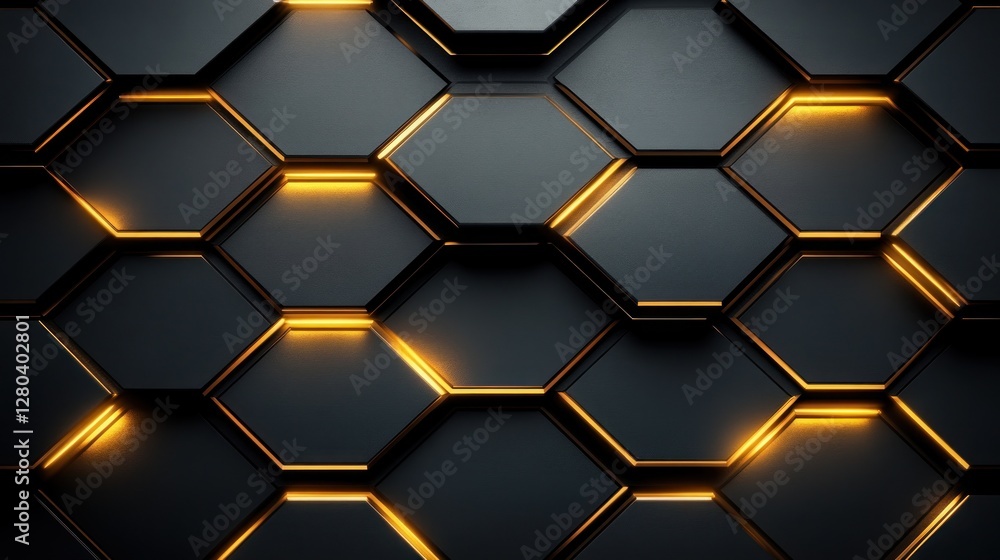 Abstract Hexagon Pattern with Golden Light Abstract Hexagon Pattern with Golden Light