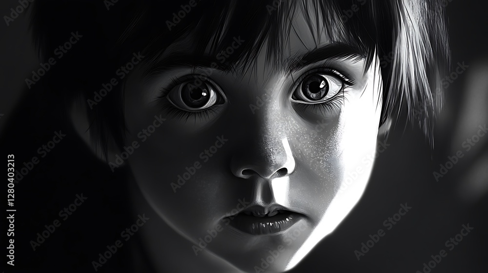 Portrait of a child with wide eyes and a curious, innocent look Portrait of a child with wide eyes and a curious, innocent look