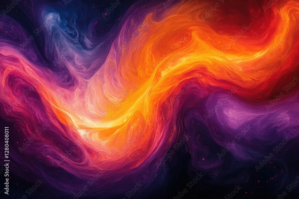 Abstract swirling nebula of vibrant purple, orange, and red hues. Cosmic energy and fiery celestial forms. Abstract swirling nebula of vibrant purple, orange, and red hues. Cosmic energy and fiery celestial forms.