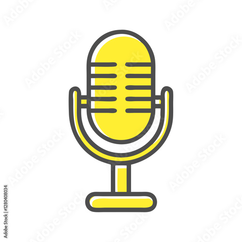 Yellow retro microphone stands boldly against white. Classic recording equipment icon with vintage appeal. Simple yet striking - Concept: Entertainment, Recording studio