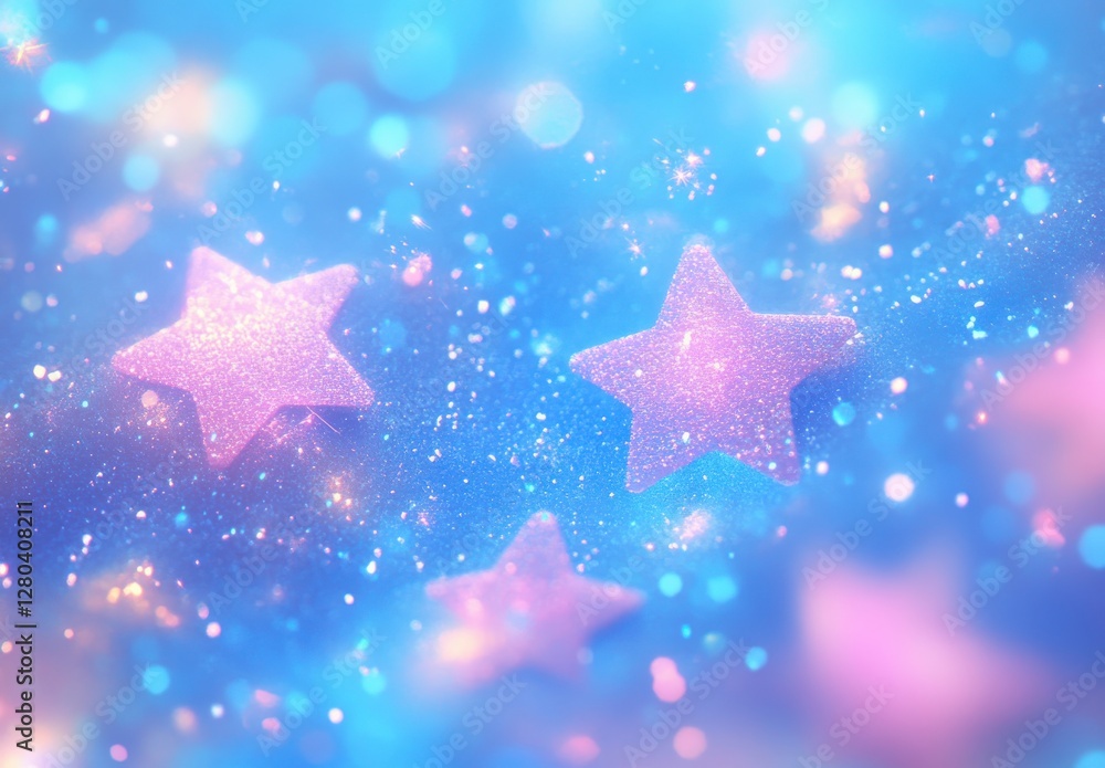 Glowing Pastel Stars in a Magical Dreamy Background with Bokeh Effects and Glitter in Soft Blue and Pink Hues for Enchanting Visual Themes Glowing Pastel Stars in a Magical Dreamy Background with Bokeh Effects and Glitter in Soft Blue and Pink Hues for Enchanting Visual Themes