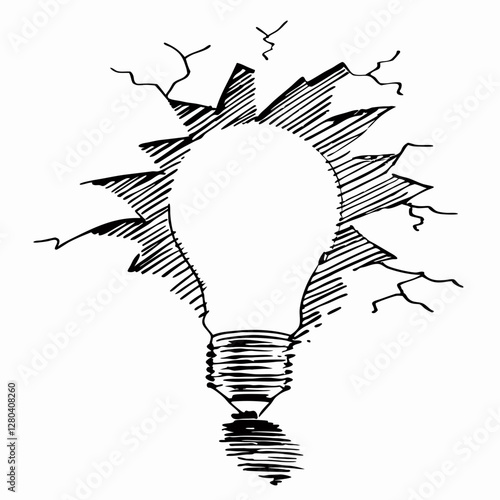 Expressive sketch of lightbulb bursting with energy. Quick, dynamic lines convey sudden inspiration. Great for brainstorming sessions. Creative Workshop, Ideation Facilitation, Innovation Training