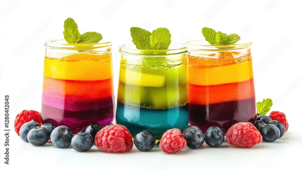 Rainbow Layered Jelly Dessert with Fresh Berries Rainbow Layered Jelly Dessert with Fresh Berries