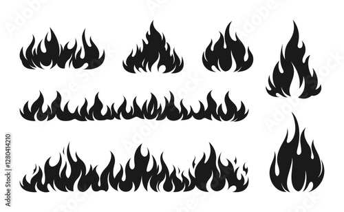 Flame fire silhouette illustration set clipart