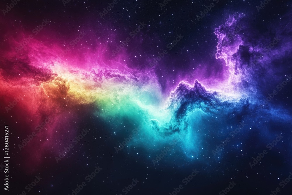 Fototapeta premium A vibrant nebula swirls in space, showcasing a breathtaking display of cosmic colors and stellar dust.