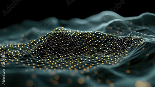 Computer screen displaying black background with yellow dots representing data visualization or digital design