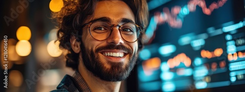 Happy Investor Man Stock Market Success Financial Growth Data Analytics