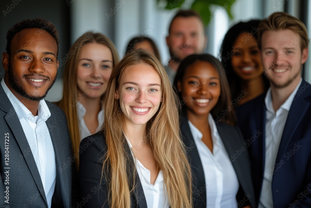 Group of professionals smiling in a modern office setting during daytime Group of professionals smiling in a modern office setting during daytime