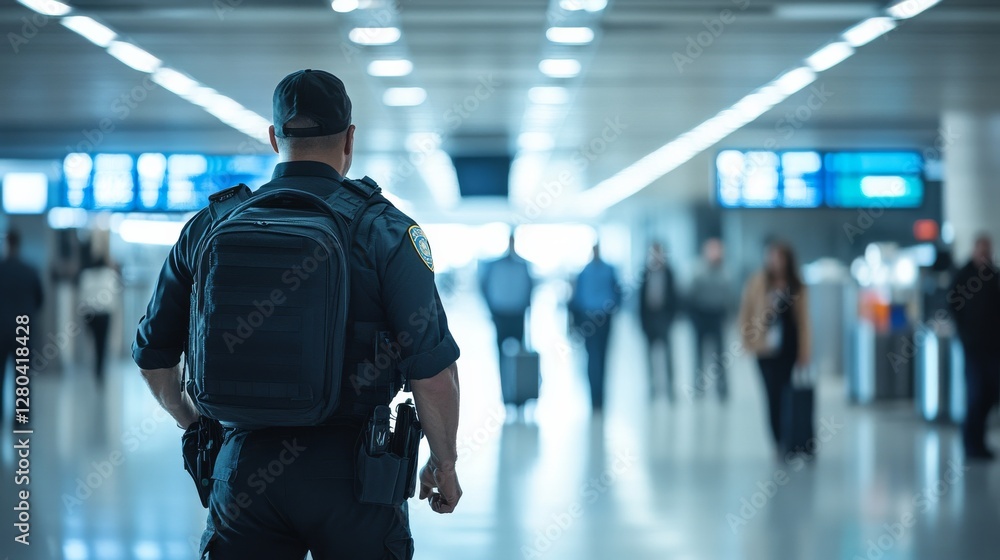 Fototapeta premium Police arrest in an airport terminal. Featuring vigilance and public safety