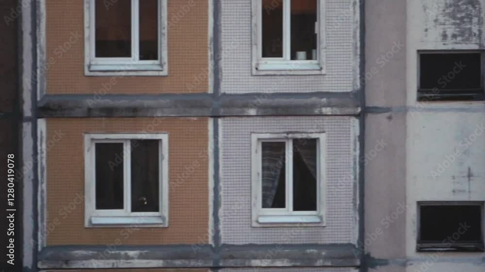 Urban brutal post-Soviet panel house with window. 90s residential area in Minsk, Belarus Urban brutal post-Soviet panel house with window. 90s residential area in Minsk, Belarus