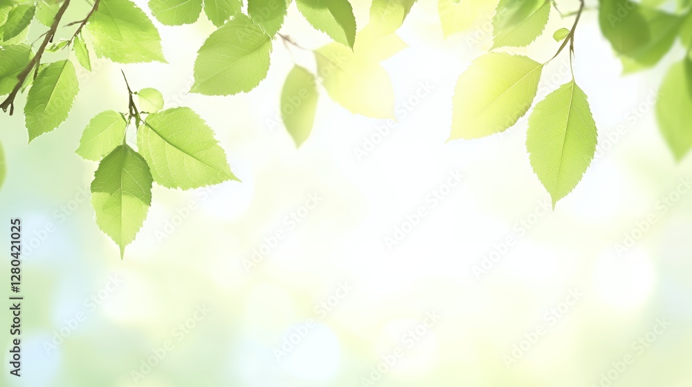 Naklejka premium Bright Green Leaves Background Sunlight Nature Spring