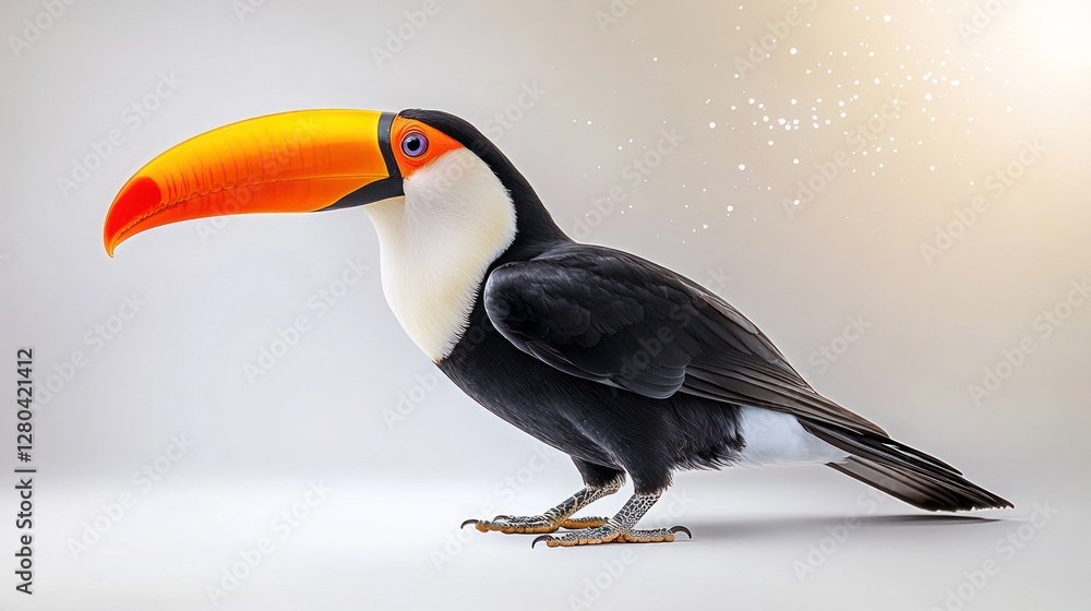 Fototapeta premium Tropical Toucan Bird Collection: Isolated Portraits of Sitting and Flying Birds on White Background