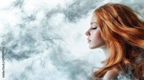 Ethereal Redhead: A Portrait of Serenity Amidst Smoke